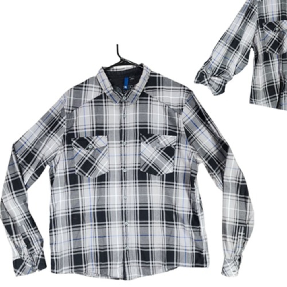Divided Button Up Shirt XL Men Plaid SECC55 Dept 5782 Fitted‎ Long Sleeve Black